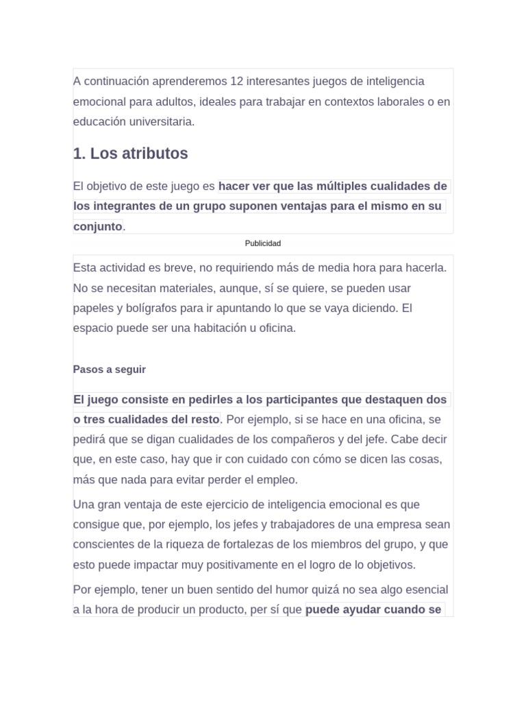 Juegos de Inteligencia Emocional para Adultos | PDF | Las emociones ...