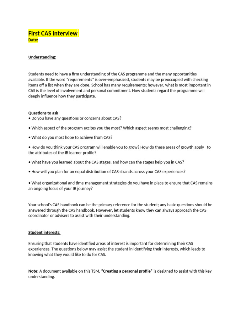First CAS Interview Guidelines | PDF | Creativity | Learning