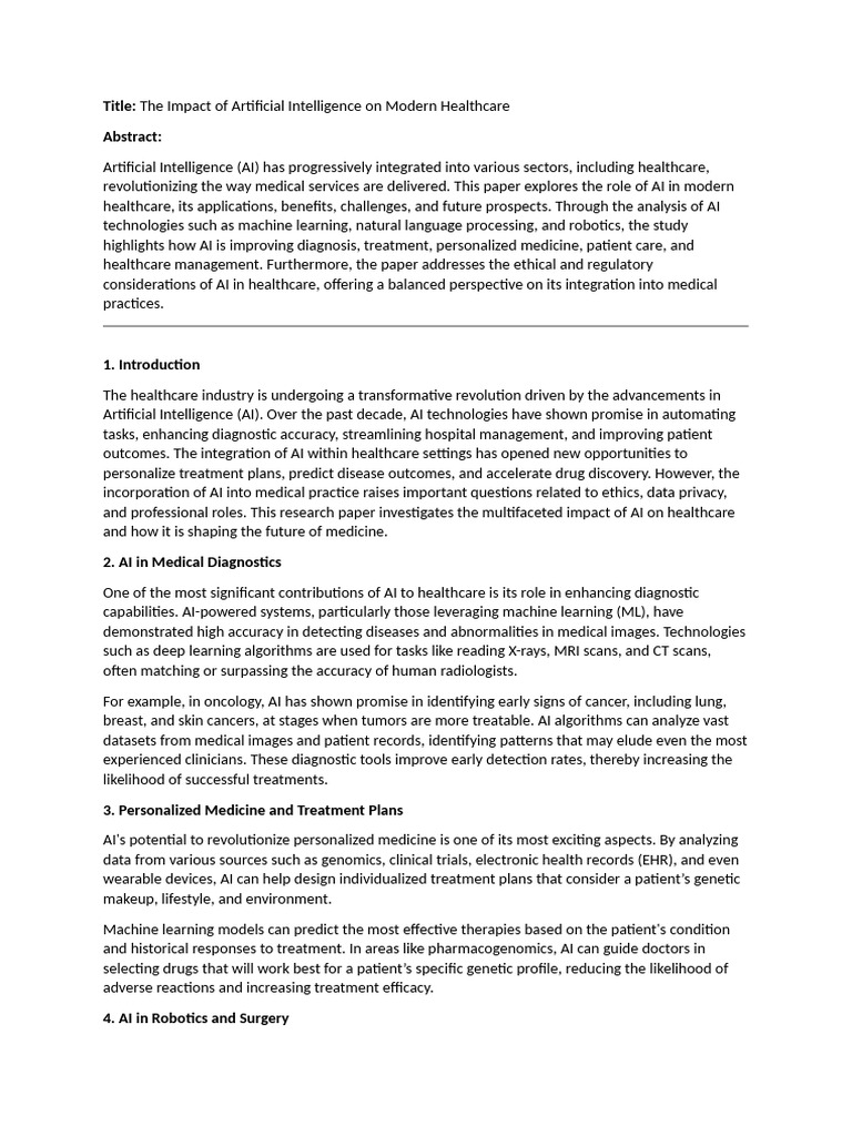 The Impact of Artificial Intelligence On Modern Healthcare - Research ...