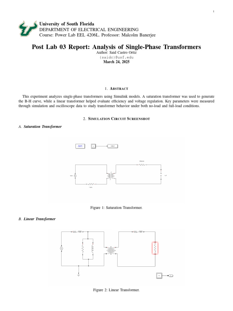 Single-Phase Transformer Analysis Report | PDF | Transformer | Ac Power