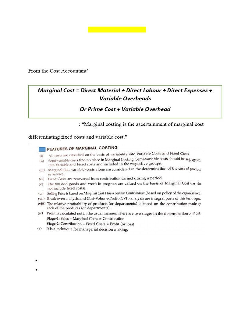 Marginal Costing Overview and Analysis | PDF | Cost Accounting | Cost