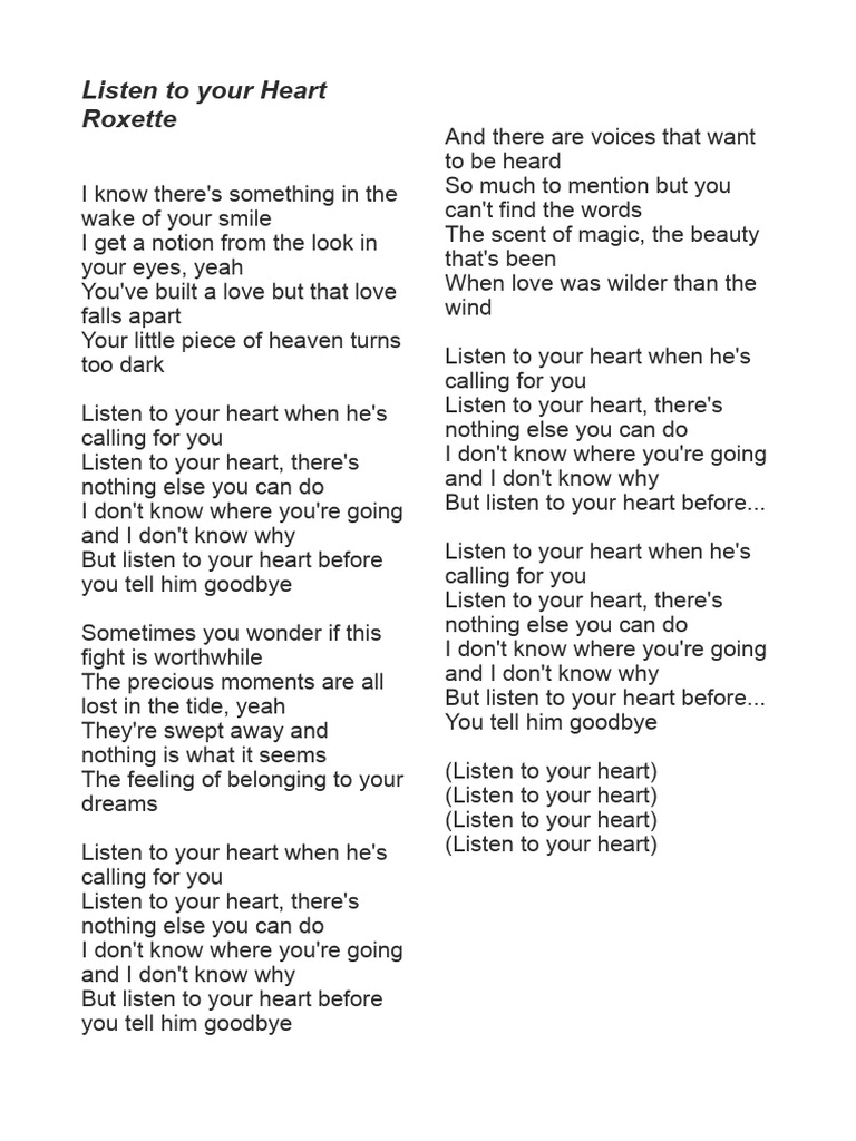 Listen To Your Heart Roxette | PDF | Recorded Music | Contemporary Music