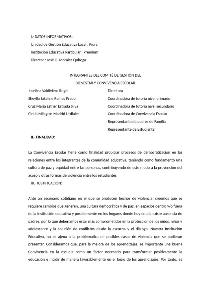 Plan de Convivencia Escolar 2025 | PDF | Violencia | Escuelas