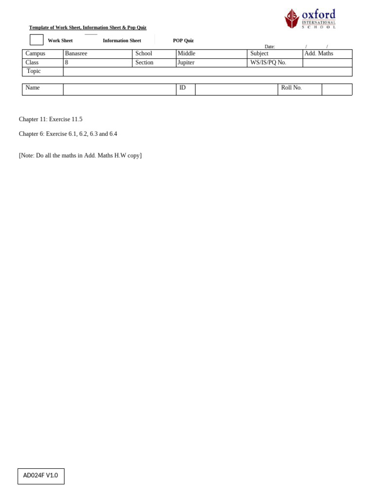 STD 8 Add Maths HolidayHomework | PDF