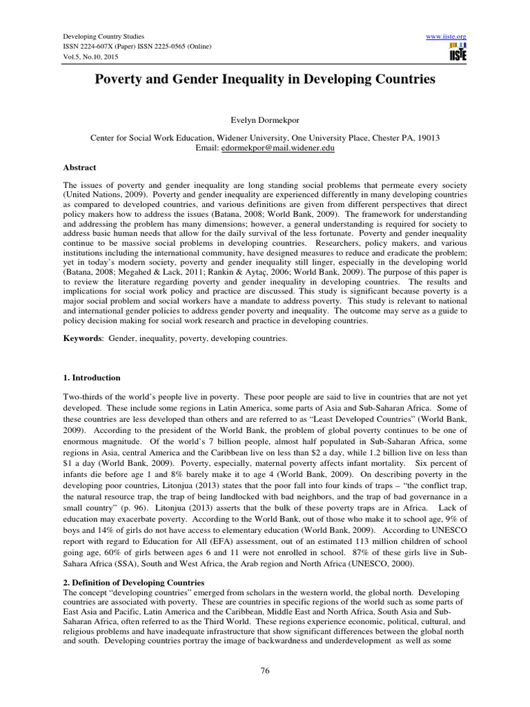 Poverty and Gender Inequality in Developing Countries | PDF | Poverty ...