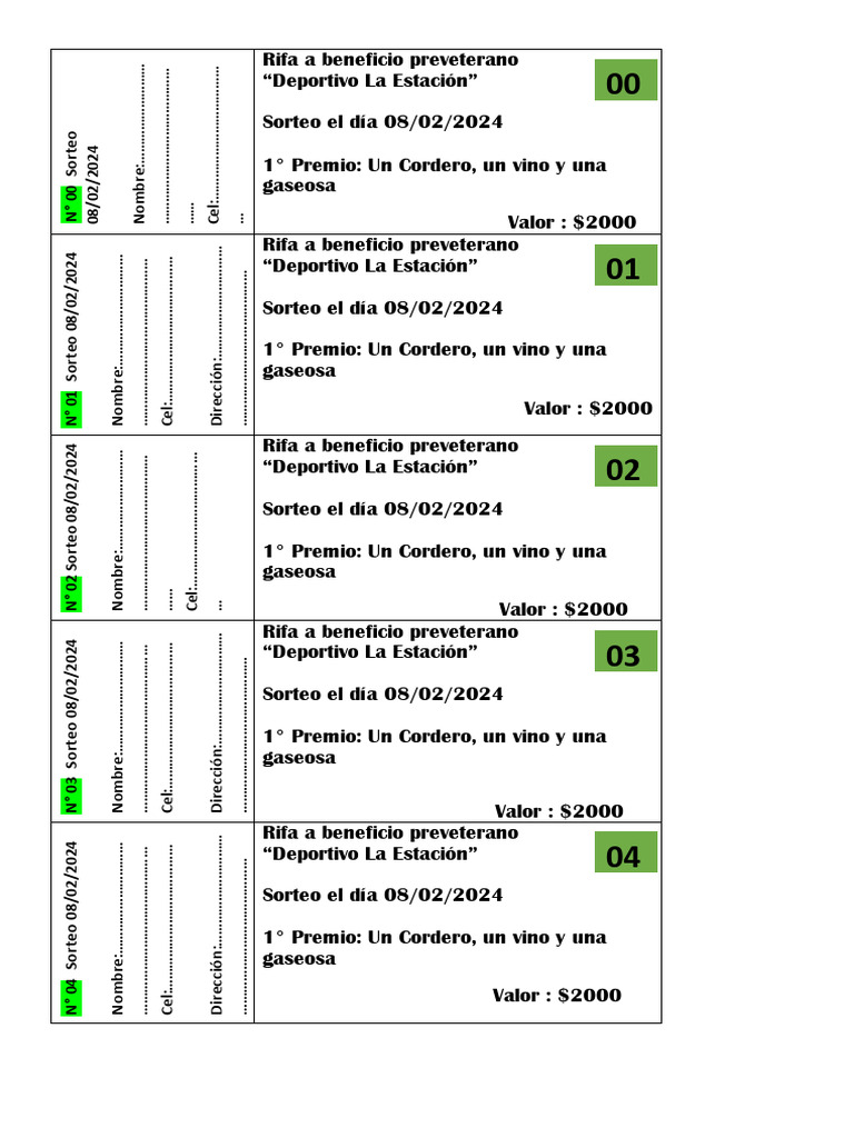 Rifa Beneficio Deportivo La Estación | PDF