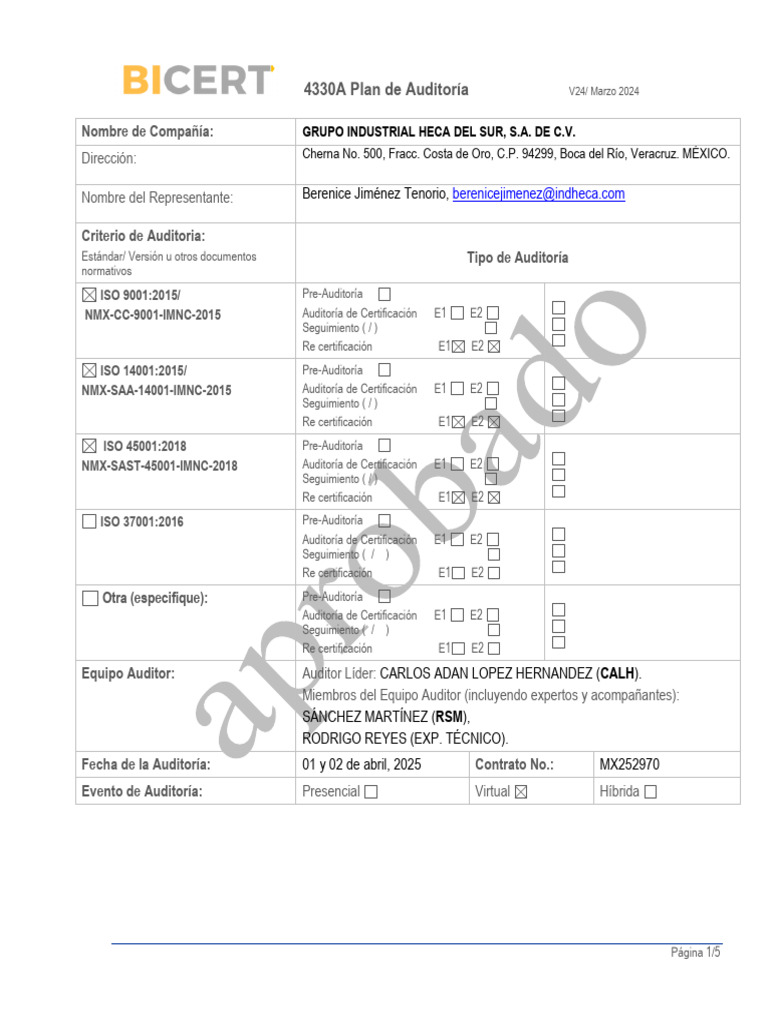 Plan de Auditoría ISO 9001 y 14001 | PDF | Auditoría | Negocios económicos