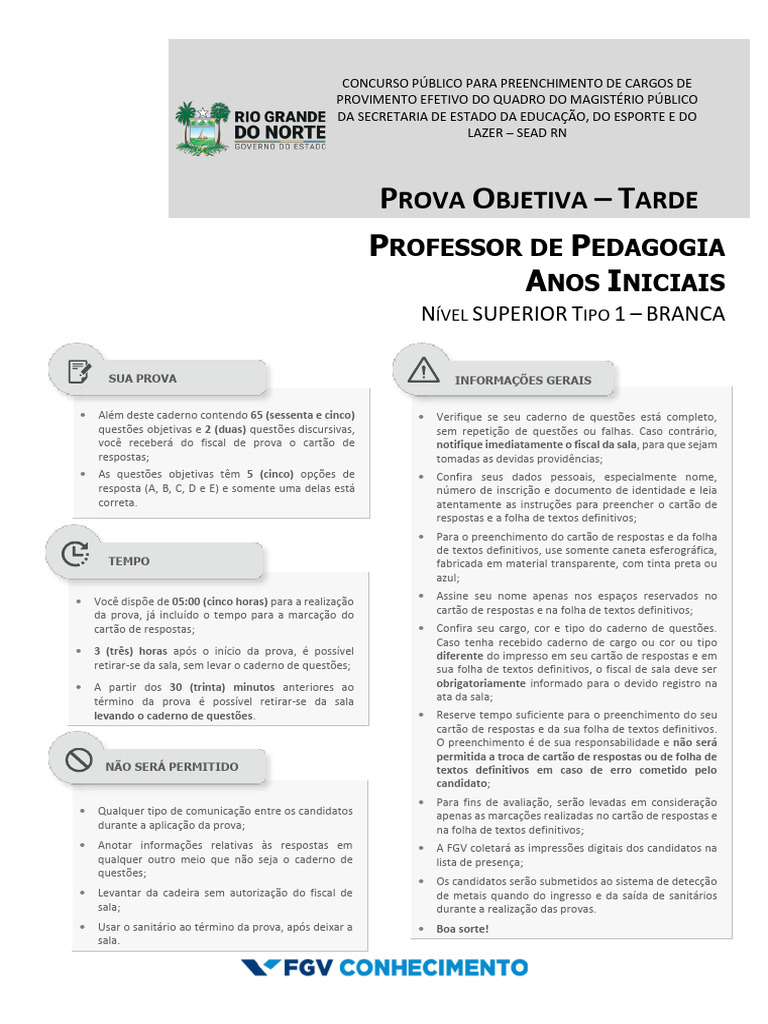 Prova Professor de Pedagogia - SEAD RN | PDF | Aprendizado | Pedagogia