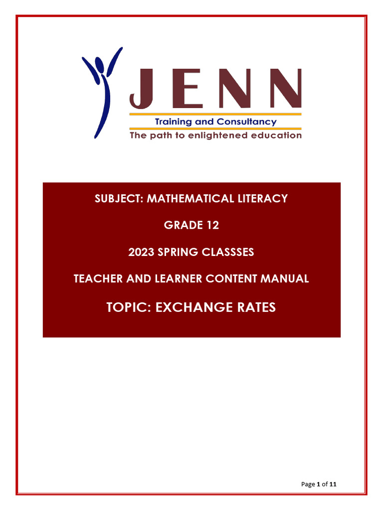 Grade 12 Mathematical Literacy: Exchange Rates | PDF | Exchange Rate ...