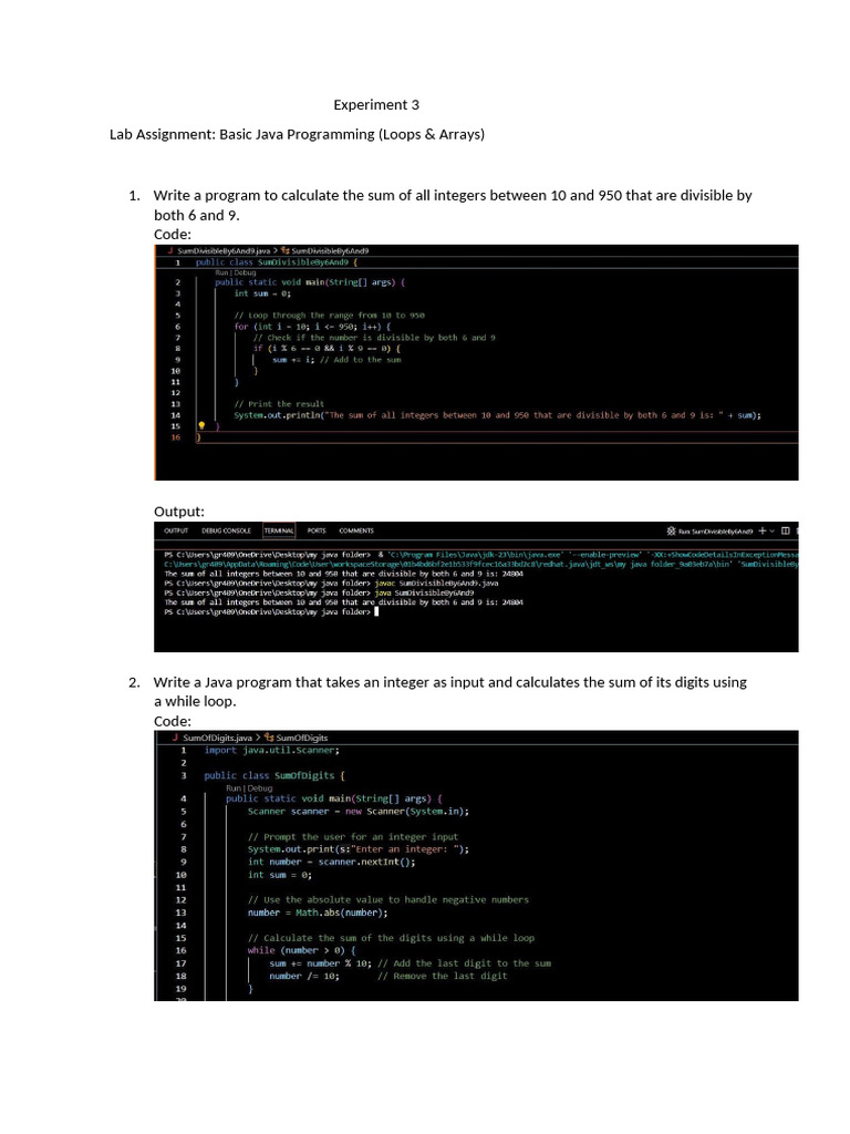 Java Programming Lab: Loops & Arrays | PDF