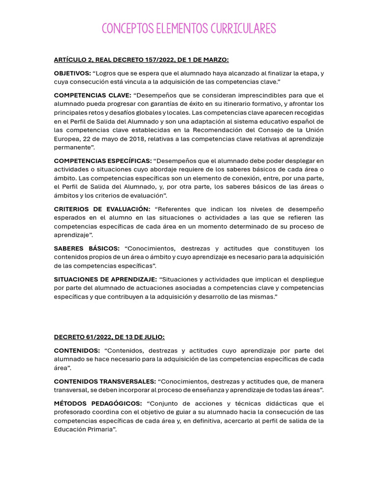 Elementos Clave del Currículo Educativo | PDF | Plan de estudios ...