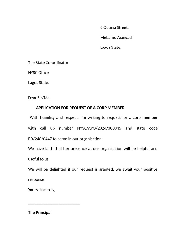 NYSC PPA Request for Corp Member | PDF