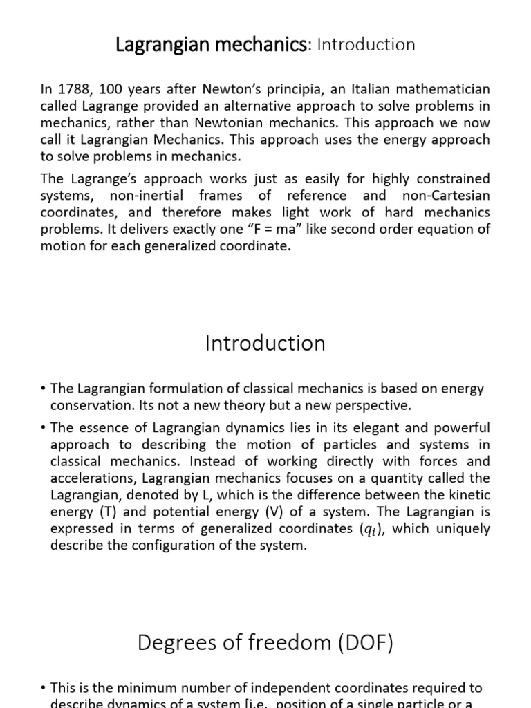 Lecture 6 Lagrange Mechanics | PDF | Classical Mechanics | Lagrangian ...