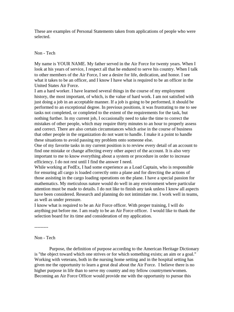 Personal Statements for Air Force Officer Applications | PDF ...