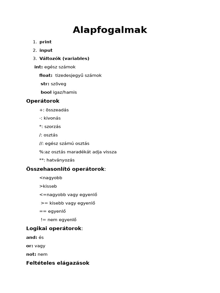 Python Alapfogalmak | PDF
