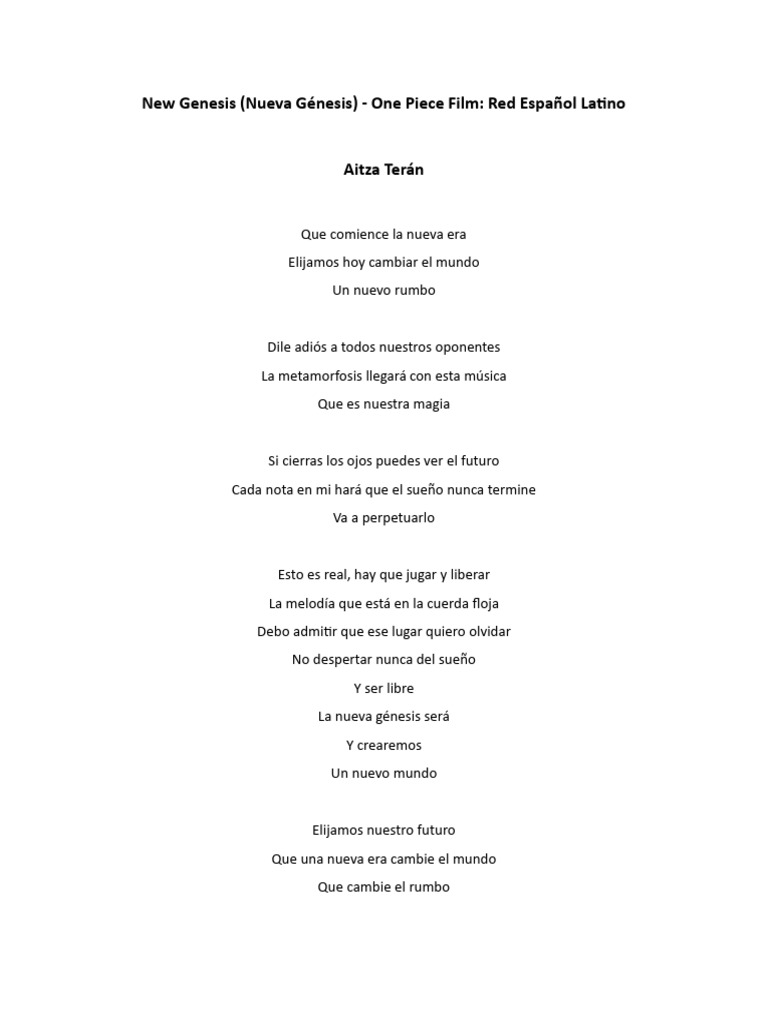 Nueva Génesis: Letra en Español | PDF