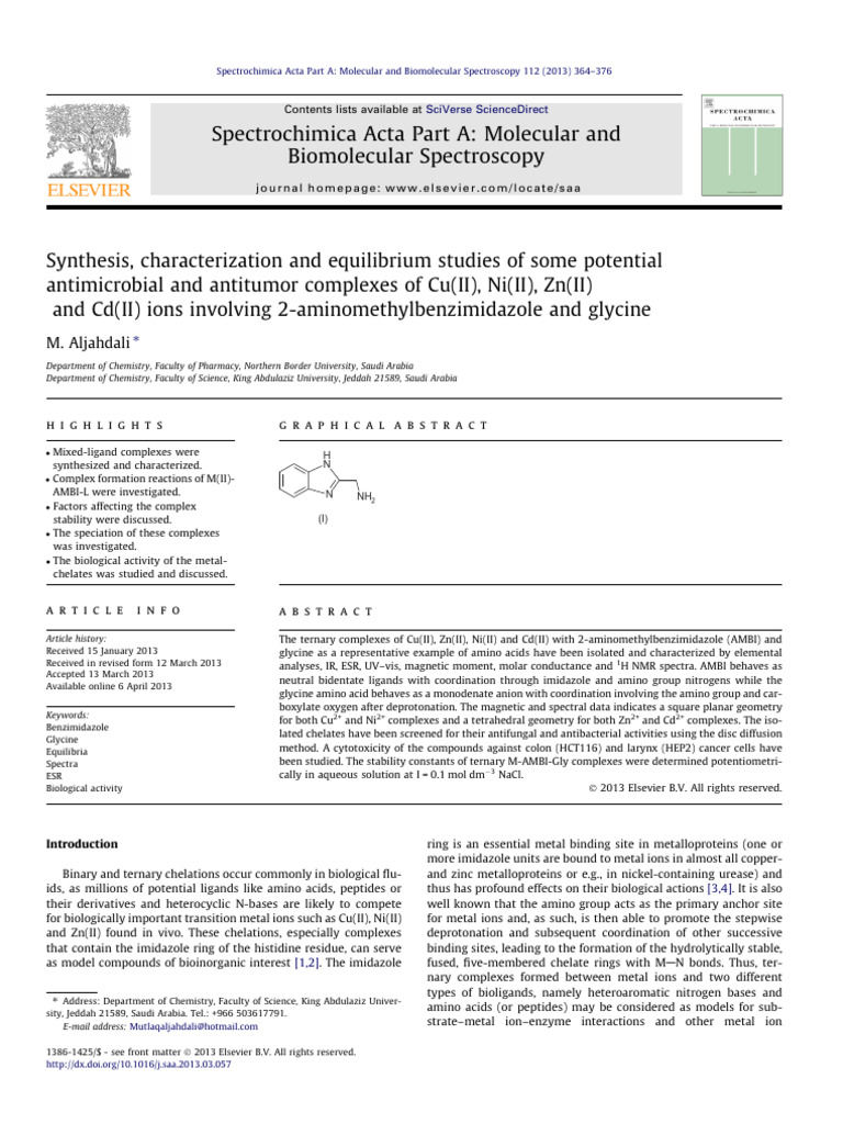 Antimicrobial Cu, Ni, Zn, Cd Complexes Study | PDF | Coordination ...