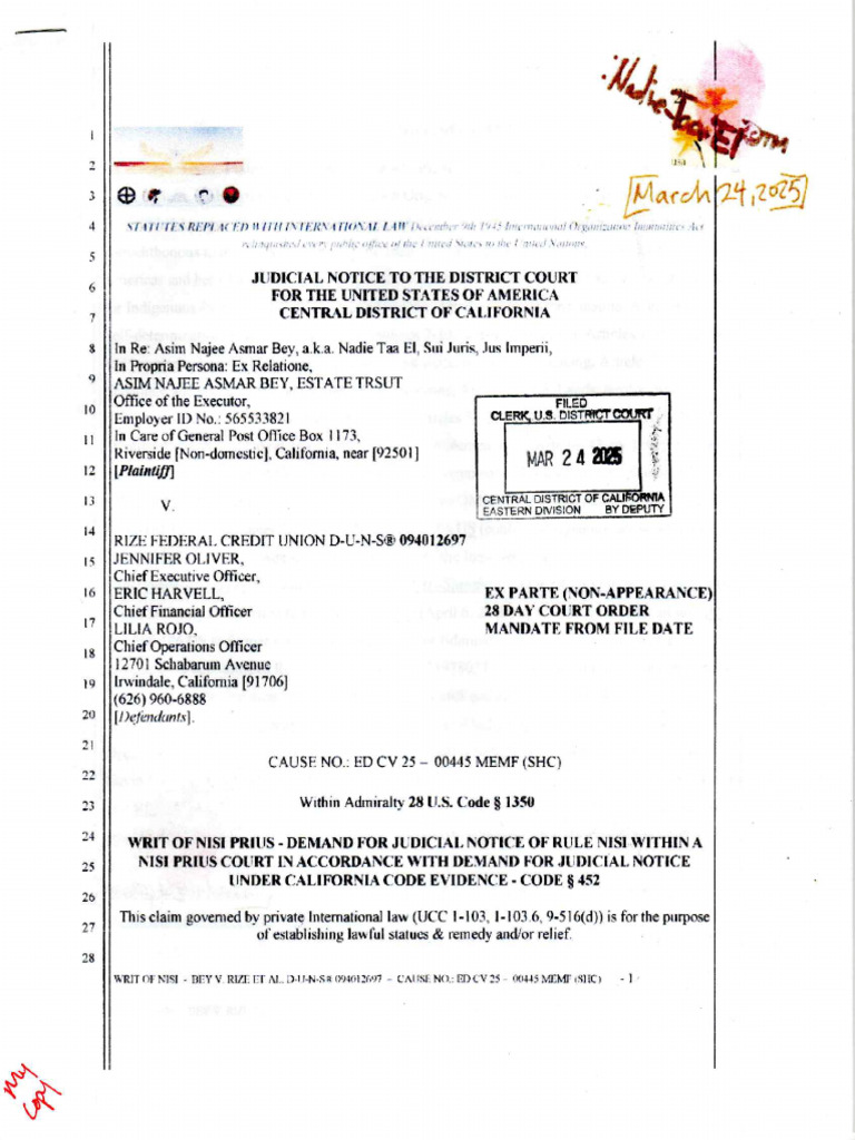 Writ of Nisi Prius - Demand For Judicial Notice of Rule Nisi Within A ...