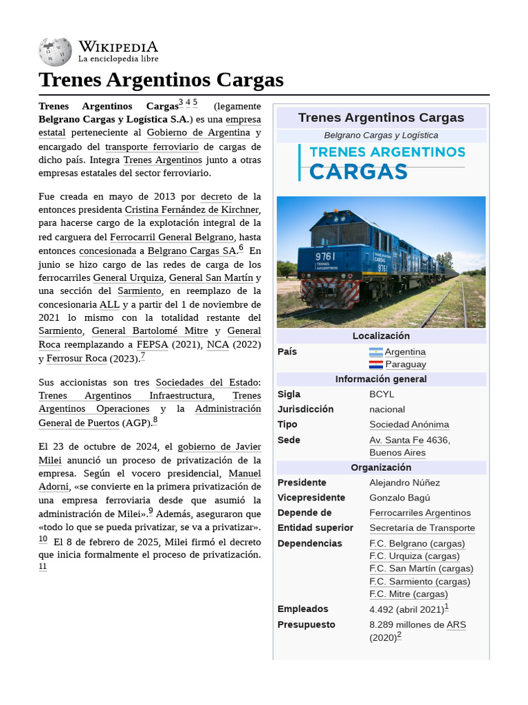 Trenes Argentinos Cargas: Historia y Estructura | PDF | Compañías de ...
