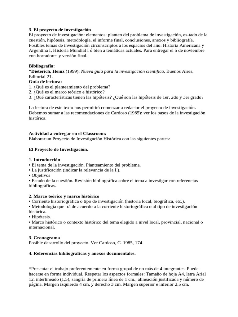 Guía para Proyecto de Investigación Histórica | PDF | Hipótesis | Science