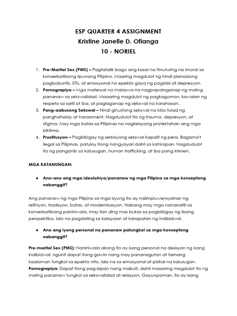 Esp Quarter 4 Assignment | PDF