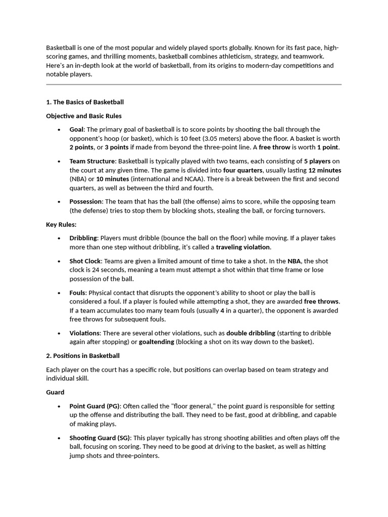 Comprehensive Guide to Basketball | PDF | Basketball Positions | Sports
