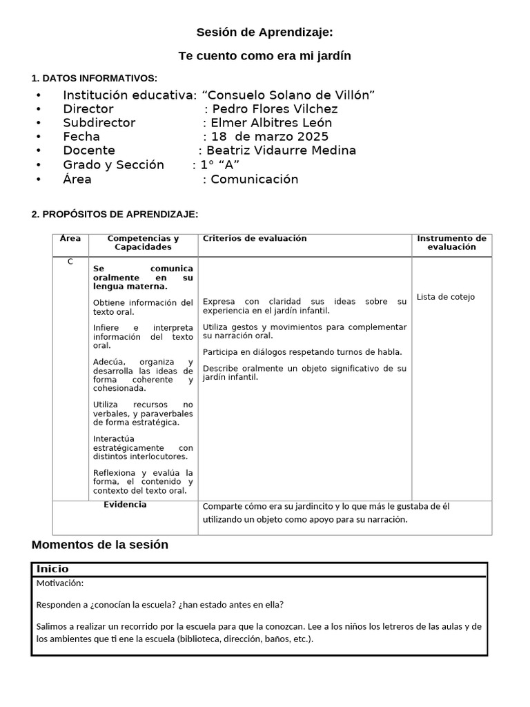 Experiencia de Aprendizaje en Jardín Infantil | PDF | Educación de la ...