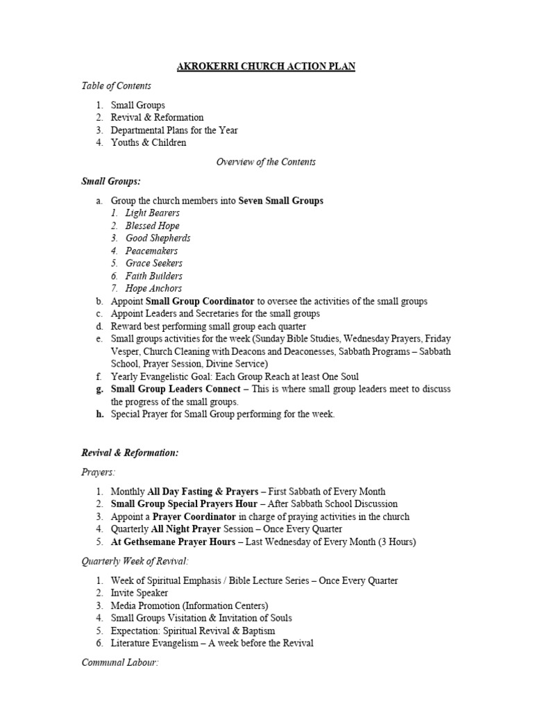 Revival Charge Action Plan | PDF | Prayer | Sunday School