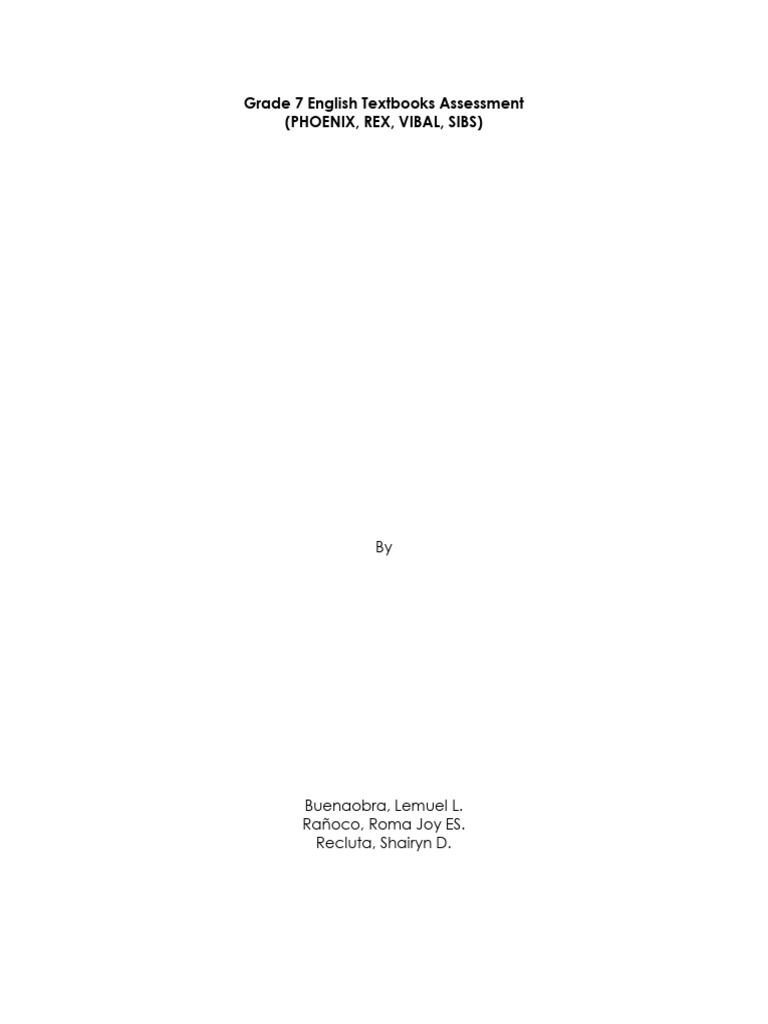 Grade 7 English Textbook Evaluation | PDF | Learning | Reading ...
