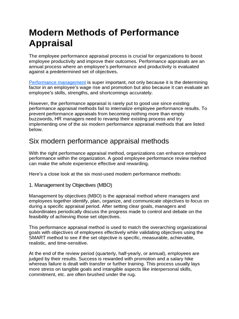 Methods of Perforamnce Appraisal | PDF | Performance Appraisal | Psychology