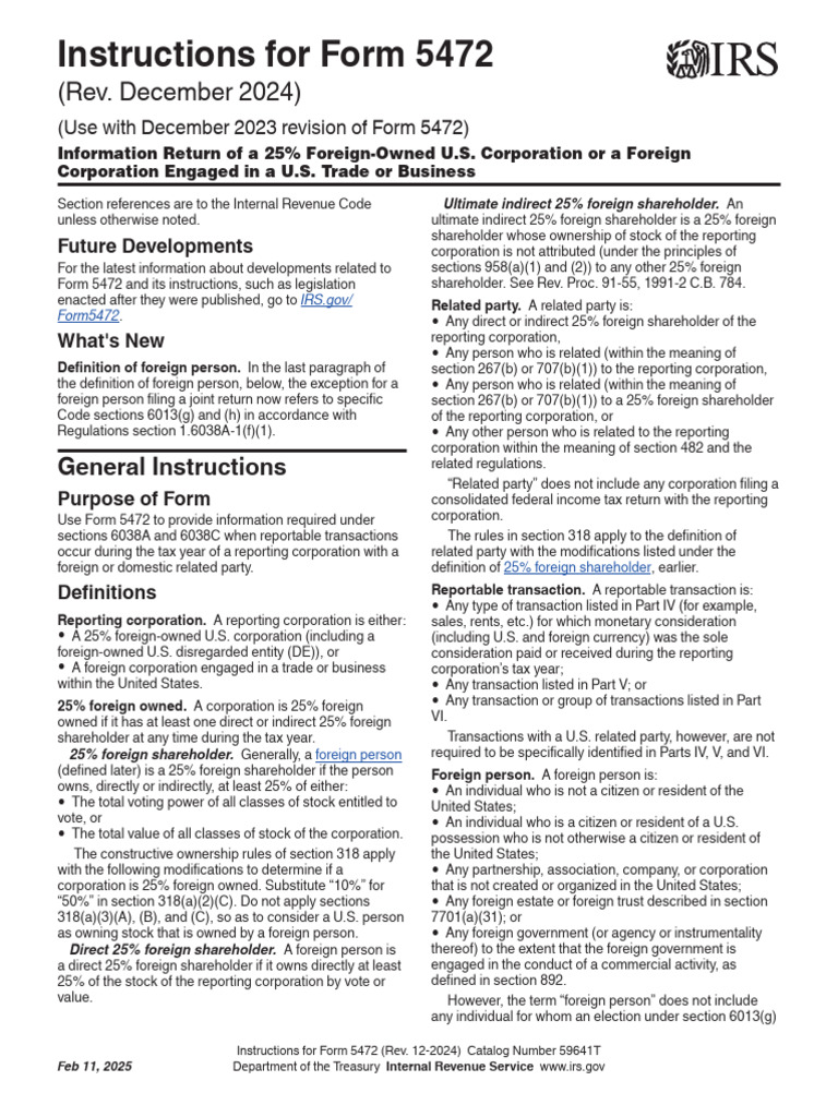 Form 5472 Instructions Overview | PDF | Irs Tax Forms | Tax Deduction