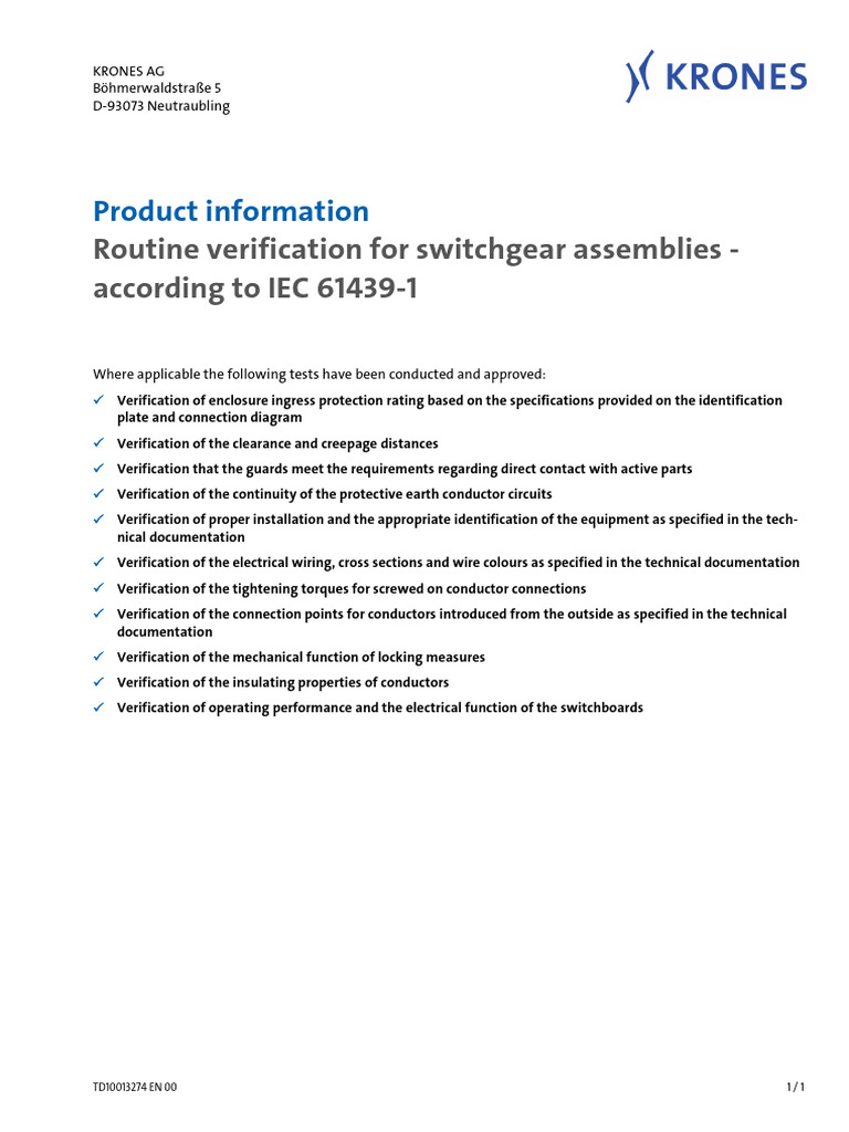 IEC 61439-1 Routine Verification Report | PDF