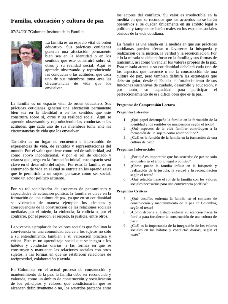 Familia y su rol en la cultura de paz | PDF | Justicia | Crimen y violencia