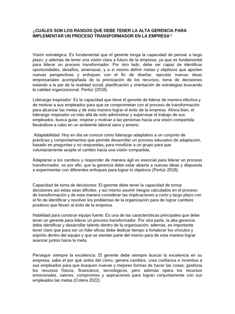 Rasgos Clave para Gerencia Transformadora | PDF | Business | Liderazgo