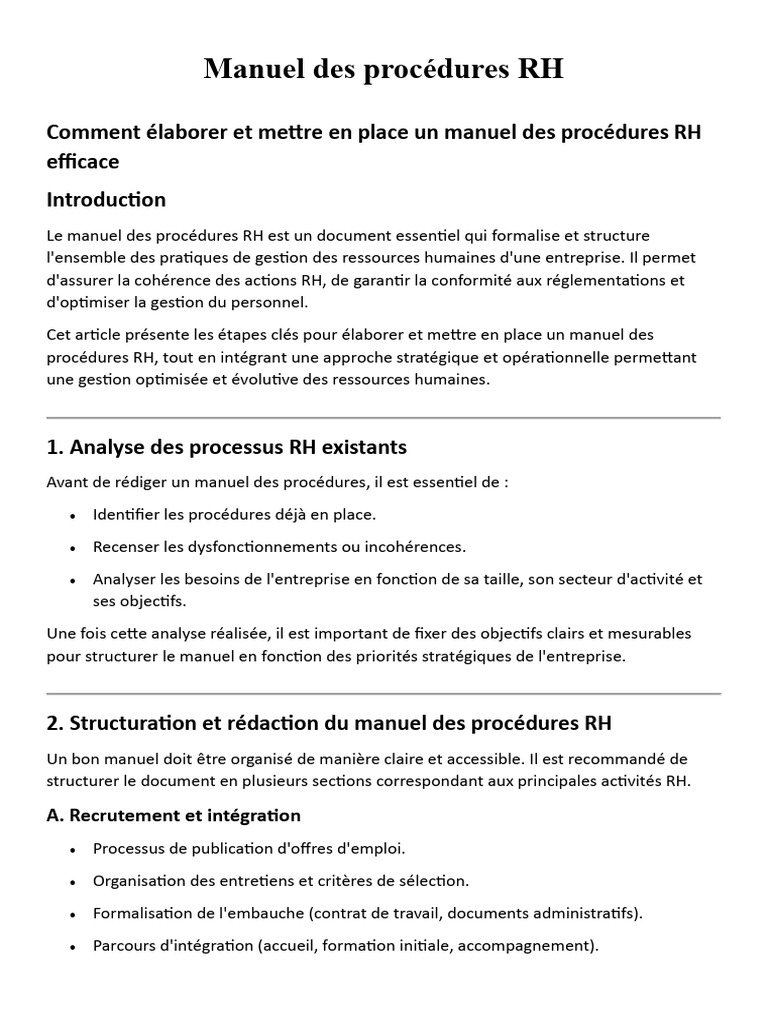 Élaboration d'un Manuel RH Efficace | PDF | Gestion des ressources ...