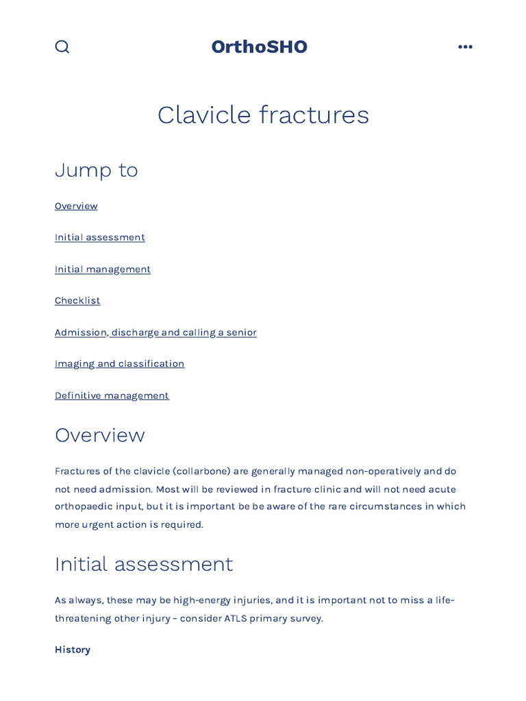 Clavicle Fracture Management Overview | PDF | Diseases And Disorders ...