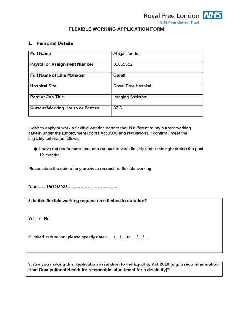 Flexible Working Application Form May 2019 | PDF | Economies | Justice