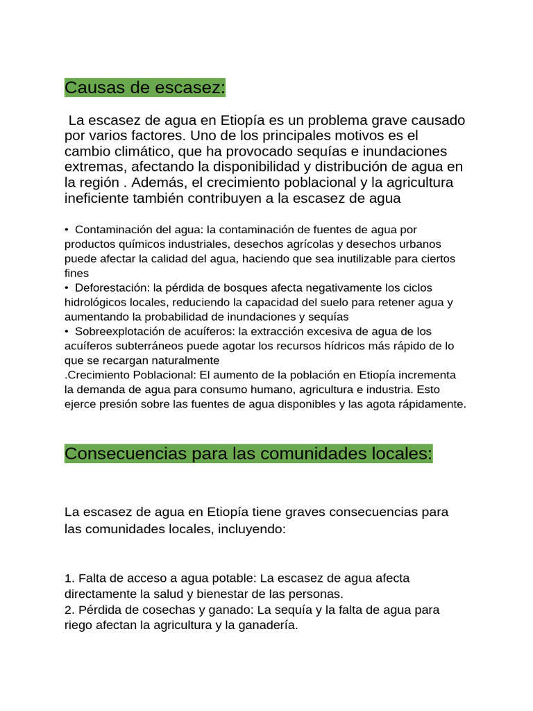 Causas y soluciones de escasez de agua en Etiopía | PDF | Escasez de ...