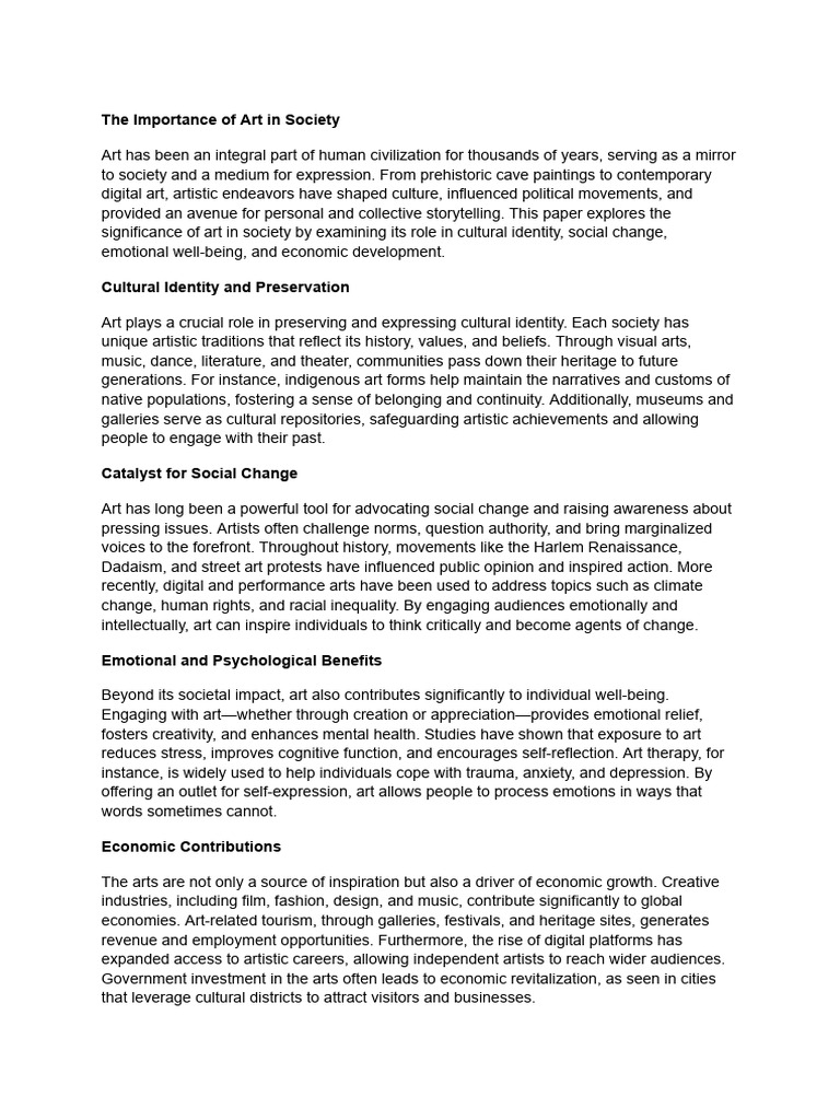 Significance of Art in Society | PDF | Identity (Social Science) | Art ...