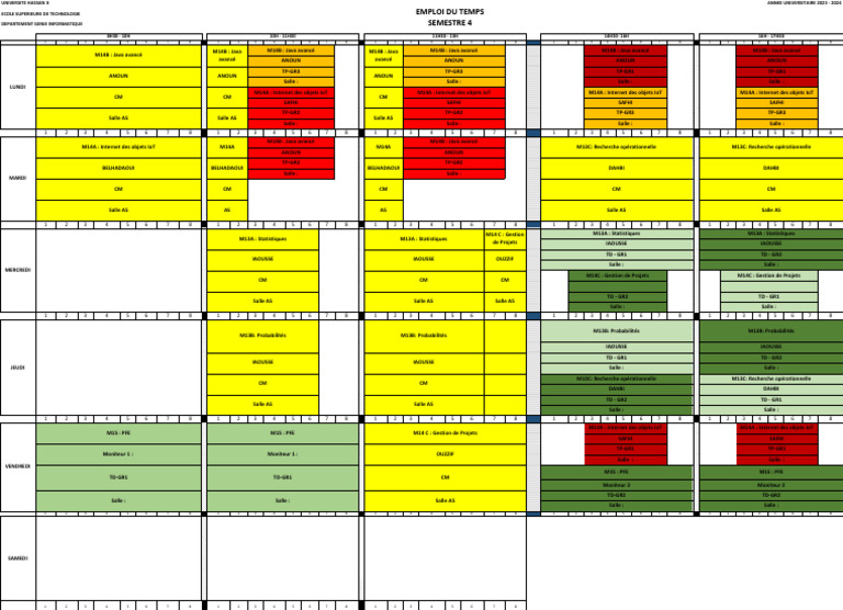 Emploi du temps Génie Informatique 2023 | PDF