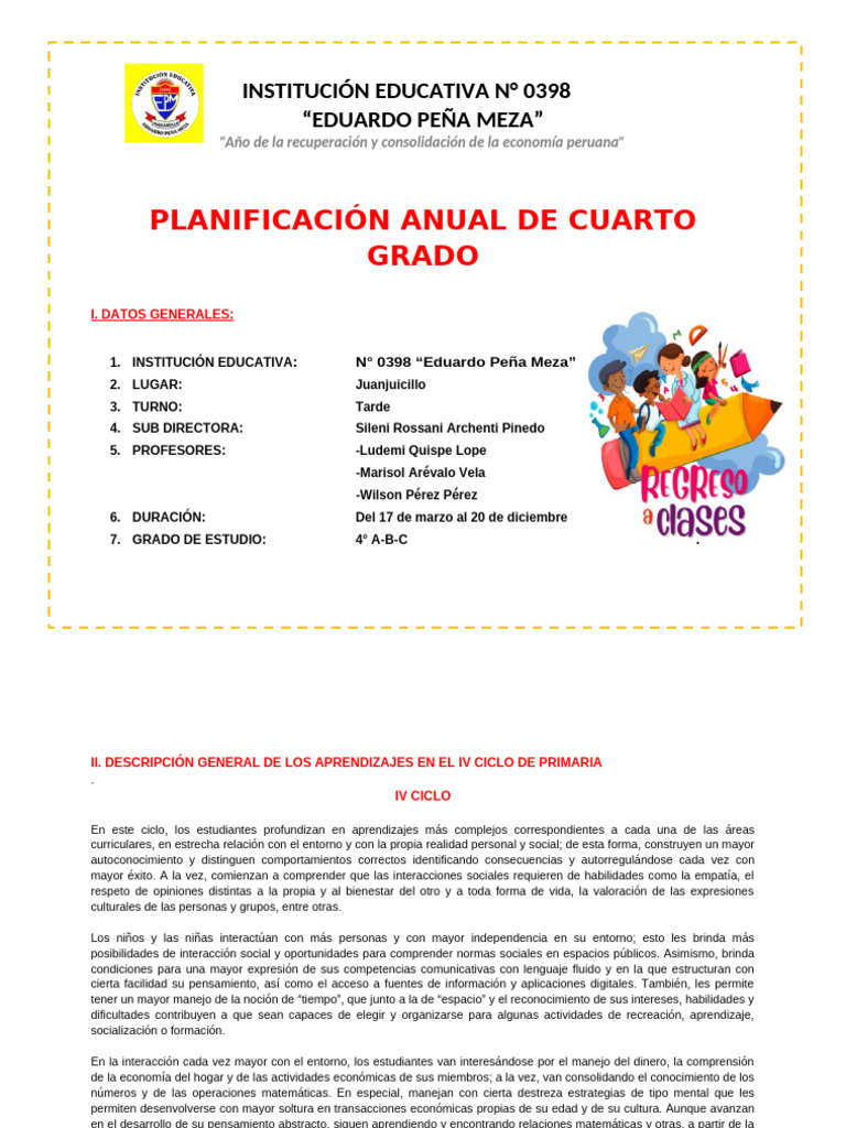 Planificación Anual 4° Grado 2025 | PDF | Geometría | Datos