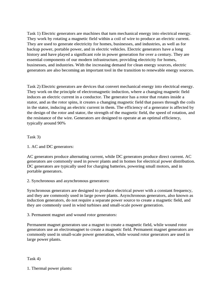 Types And Functions Of Electric Generators Pdf Electric Generator