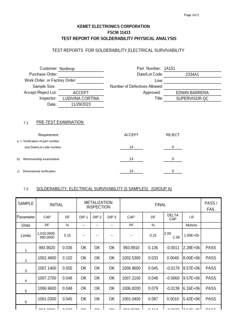 Kemet Electronics Solderability Test Report | PDF | Building ...