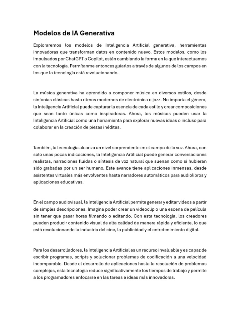 Modelos de IA Generativa | PDF | Inteligencia artificial | Inteligencia ...