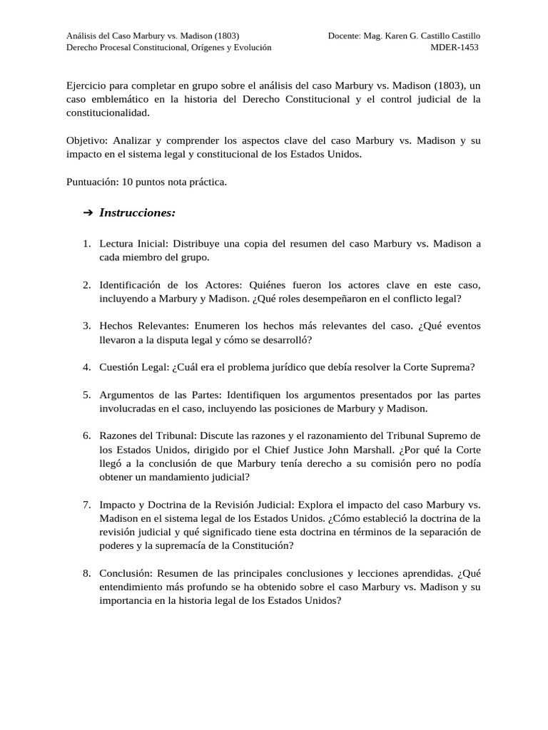 Análisis del Caso Marbury vs. Madison | PDF | Revisión judicial | Gobierno