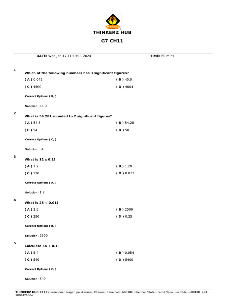 Significant Figures and Estimation Quiz | PDF | Arithmetic | Mathematics