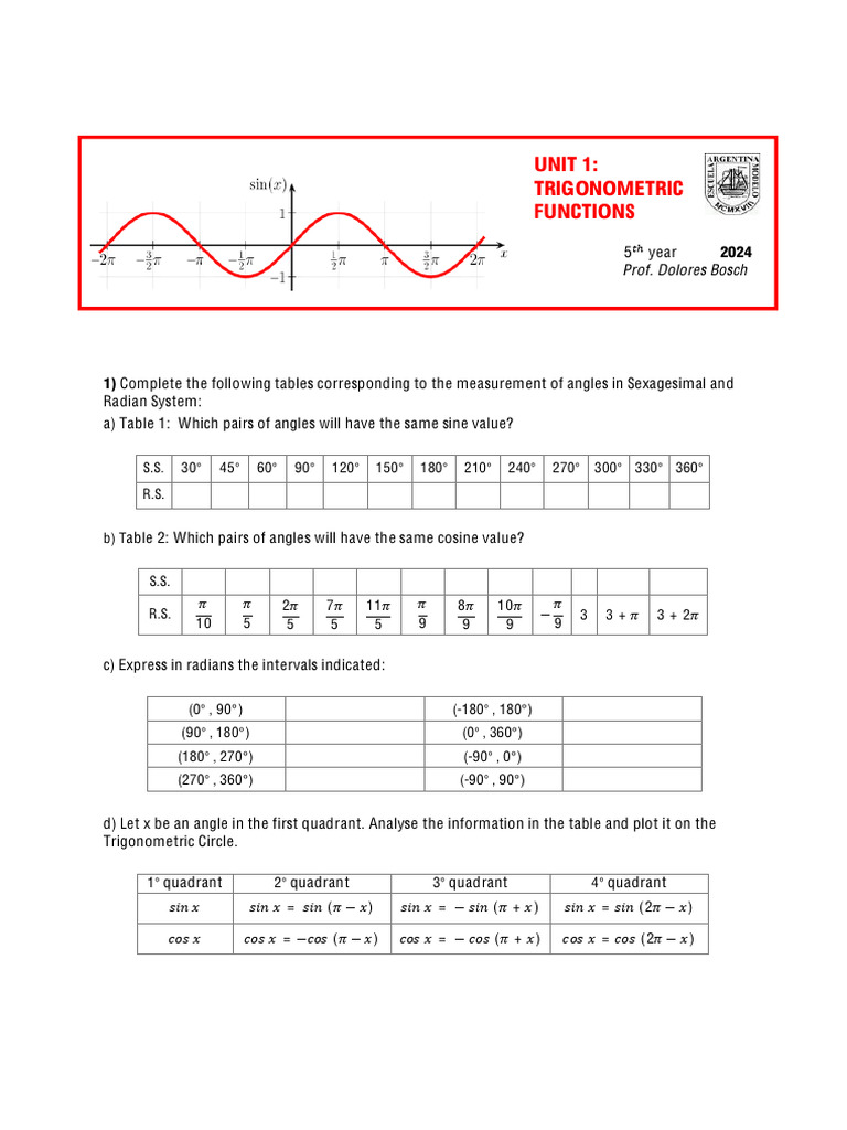 Trigonometric Functions and Angle Measurements | PDF | Trigonometric ...