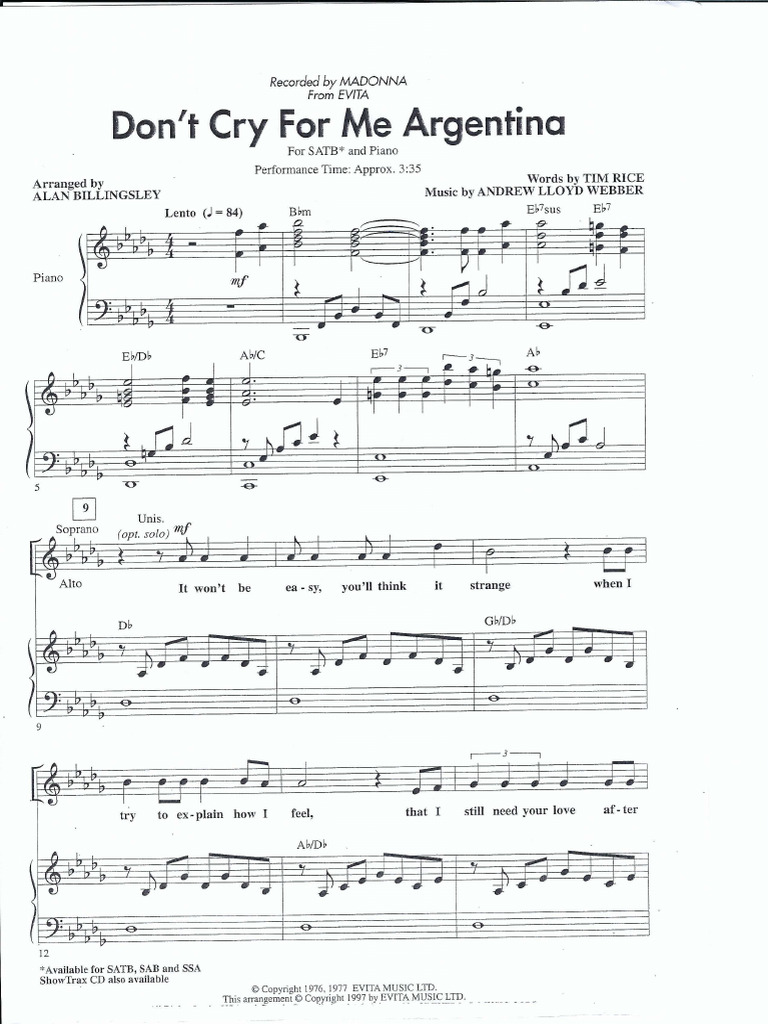 Dont Cry For Me Argentina | PDF