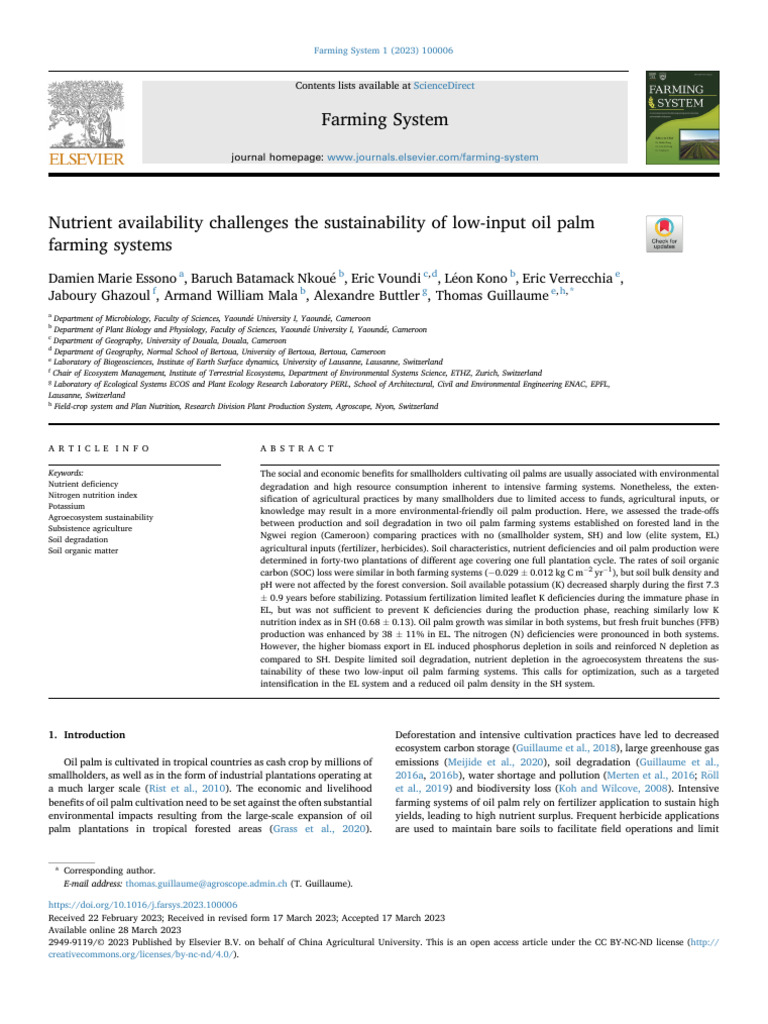 Nutrient Challenges in Low-Input Oil Palm Farming | PDF | Agriculture ...
