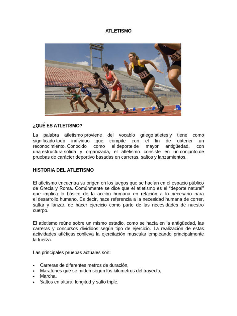 Historia y disciplinas del atletismo | PDF | Deporte del atletismo ...